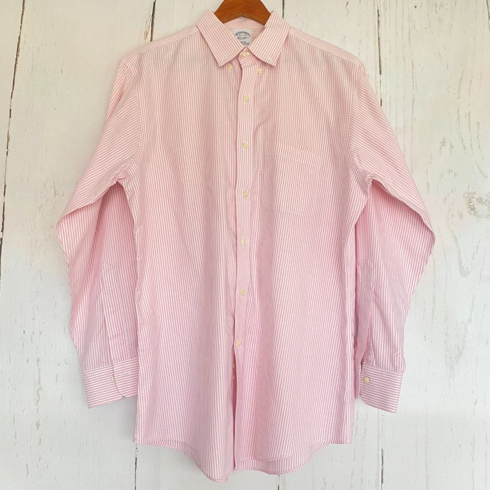 BROOKS BROTHERS Mens Slim Fit Supima Cotton Button Down Pink Striped 15.5-32